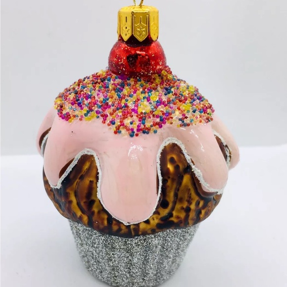 Polish Glass Strawberry Frosted Cupcake Christmas Tree Ornament Sprinkles Cherry - Picture 2 of 5